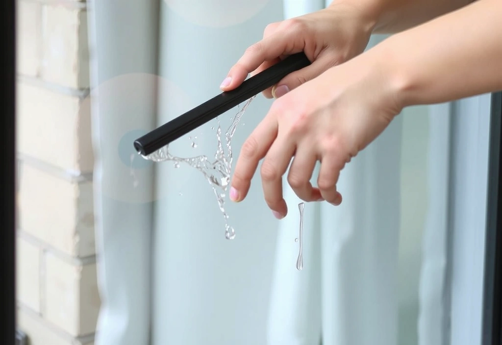 Person cleaning a window with a squeegee, no streaks