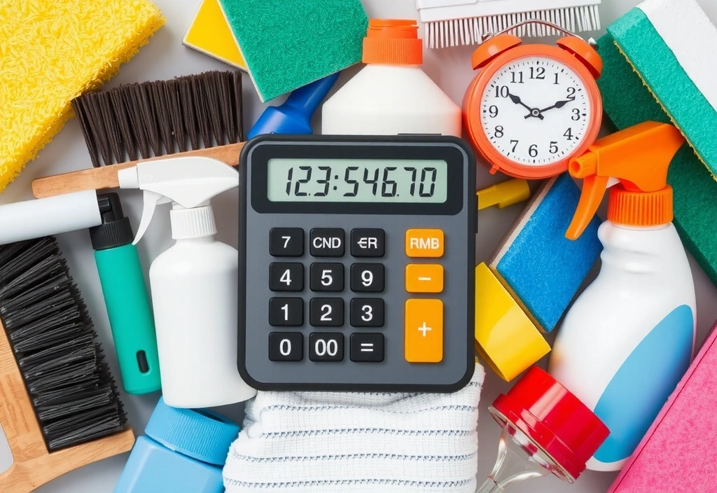 Calculator icon with cleaning supplies representing pricing and quotes