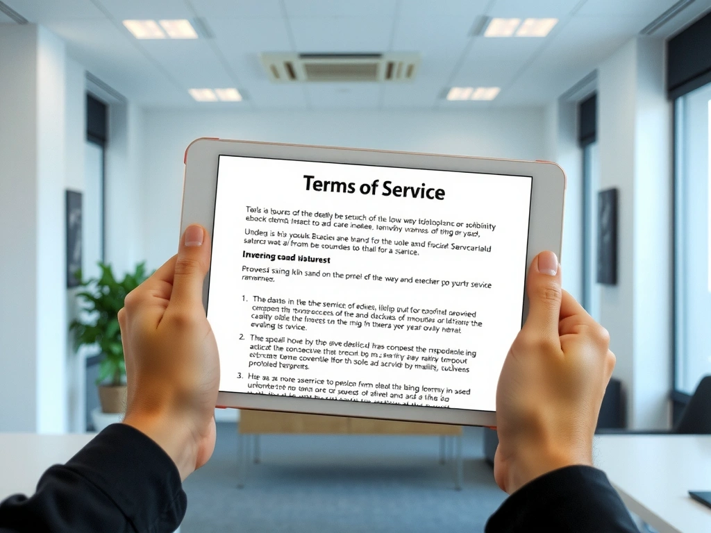 Person browsing terms and conditions on a tablet, illustrating website usage