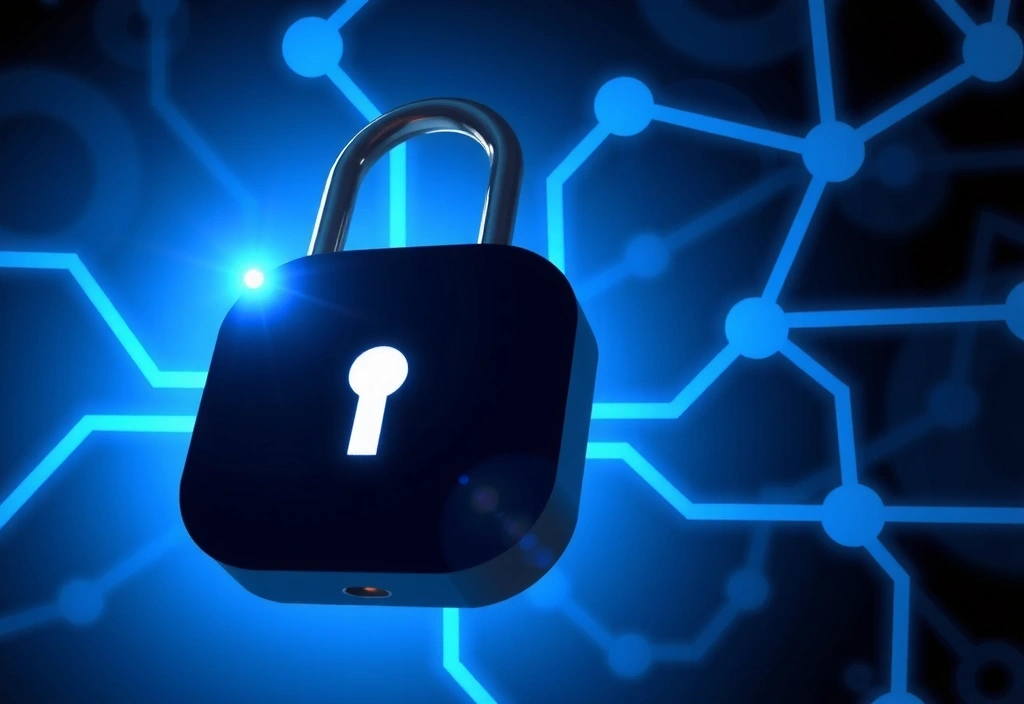 Secure digital padlock, representing data privacy and protection